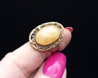 Anello da cocktail ovale in vetro ceco Art Déco degli anni '30, taglia N