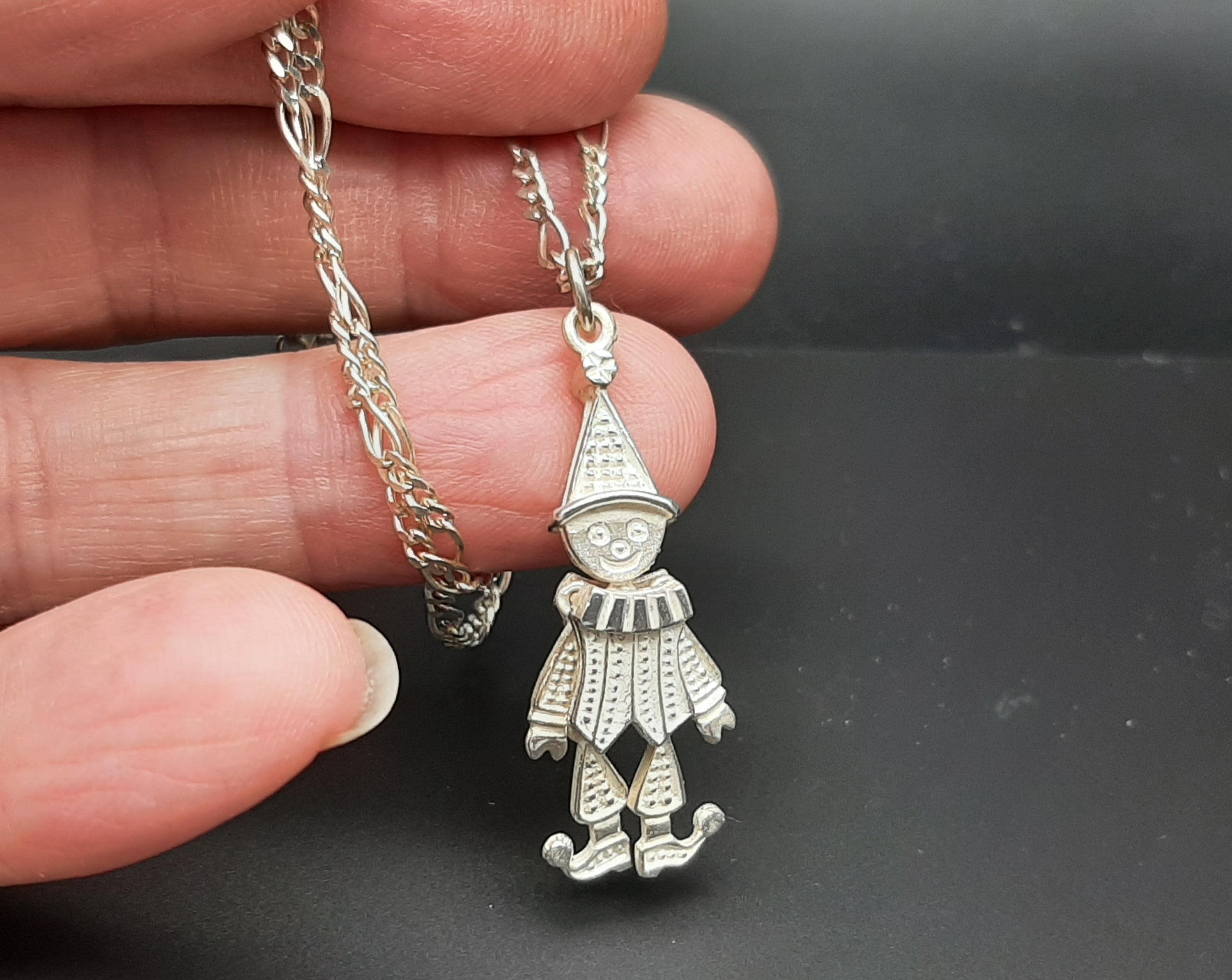 Vintage 925 Sterling Silver Articulated Clown Pendant, 925 Jointed