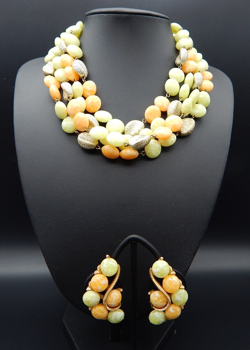 Vintage 1950s KRAMER Demi Parure Set Necklace Earrings Oranges & Lemons image 2