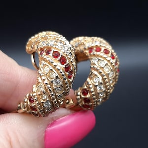 Vintage Alice Caviness Mid Century Diamante Clip-On Hoop Earrings Signed