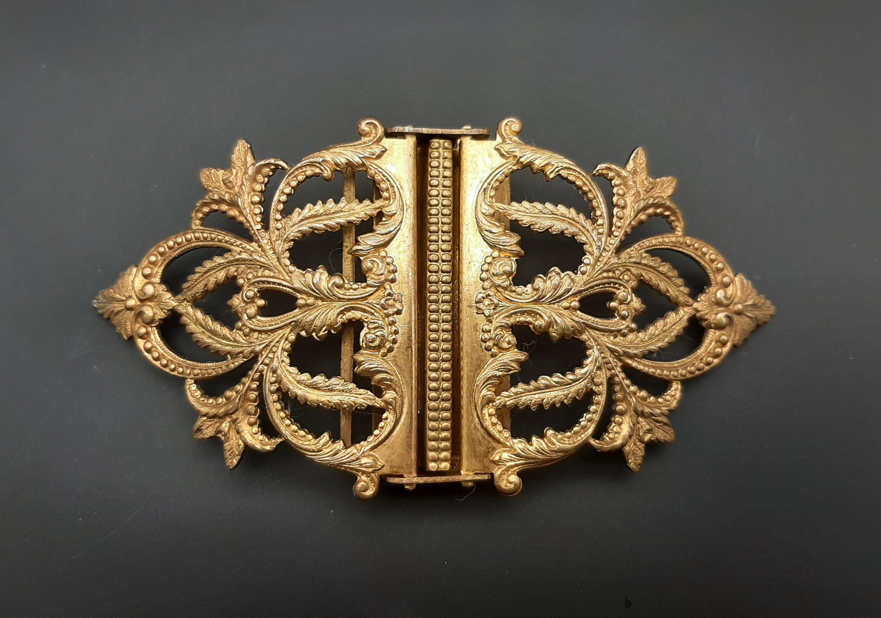 Antique Edwardian Art Nouveau Gilt Buckle Clothes Fastening 'The Duchess Patent'