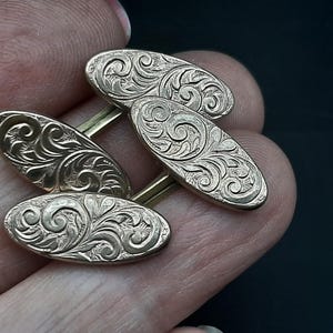 Antique Edwardian to 1920s Art Deco Fancy Double Ended Goldtone Bar Linked Cufflinks 7g