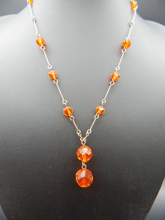 Antique Art Deco 1920s Czech Faceted Orange Glass… - image 7