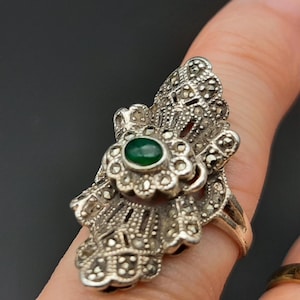 Antique 1930s Art Deco Silver Marcasite Ring sz K - K1/2 image 1
