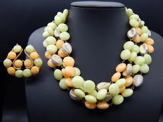 Vintage 1950s KRAMER Demi Parure Set Necklace Earrings Oranges & Lemons