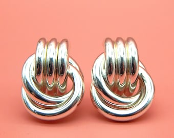 Vintage NAPIER Silver Tone Lovers Knot Clip-on Earrings