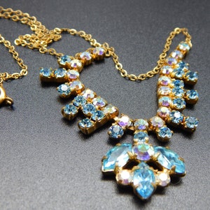 Vintage Art Deco 1930s Sparkling Sky Blue & Clear Paste Necklace