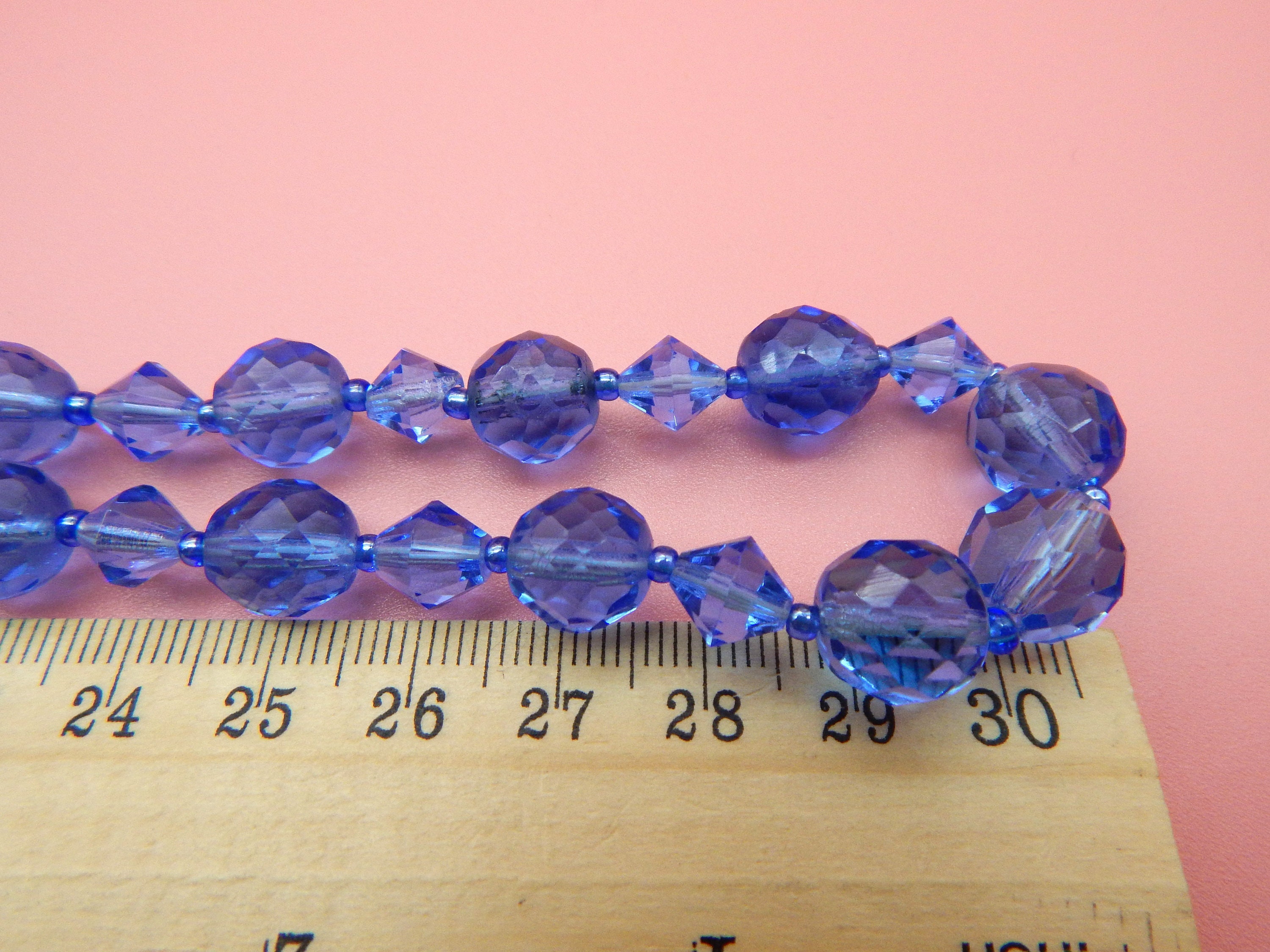 Collier Vintage En Perles De Verre Translucides Et Bleues - Ancien, Très Bon état, Bijou Rétro Femme