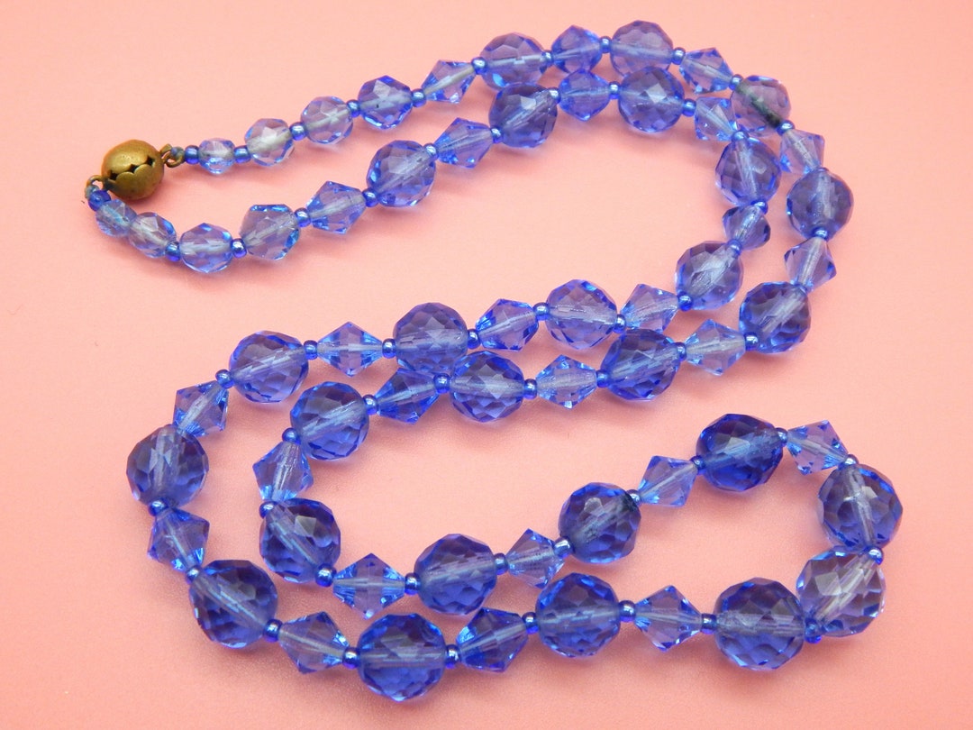Collier Vintage Perles De Verre à Facettes - Violet - Année 1805 (environ) - État Impeccable