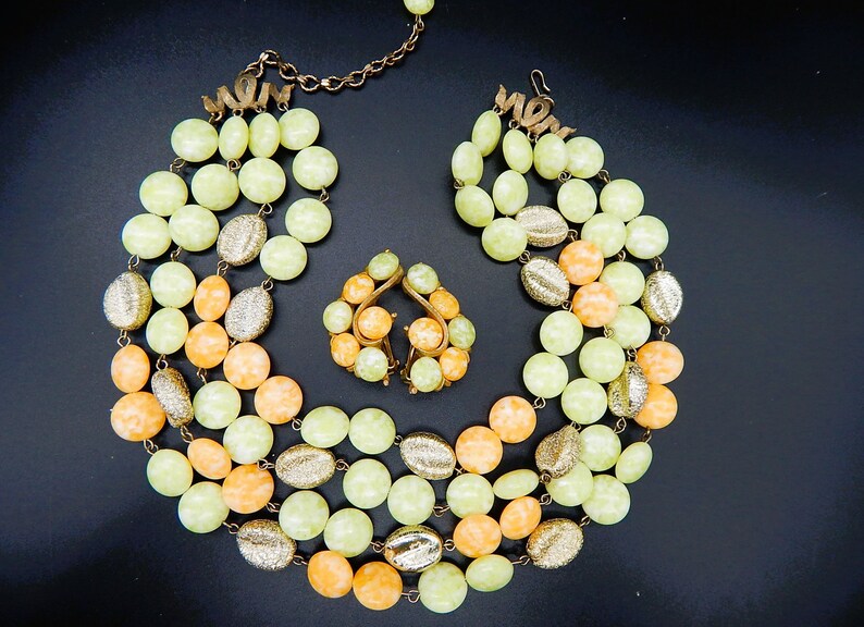 Vintage 1950s KRAMER Demi Parure Set Necklace Earrings Oranges & Lemons image 3