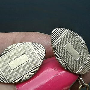 Antique 1920s Art Deco Goldtone Chain Linked Cufflinks Engine Turned Sunburst Pattern 4g