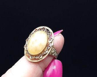 Antique 1930s Art Deco Czech Oval Glass Cocktail Ring sz N