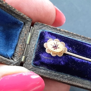 Antique Victorian Boxed 9ct Gold & Ruby Stock Pin, Cravat Pin, Antique Tie Pin