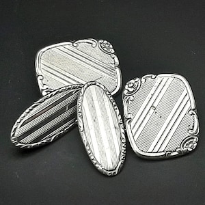 Antique 1930s Art Deco Double Ended Chain Linked Cufflinks Engine Turned Silver Gilt 5g
