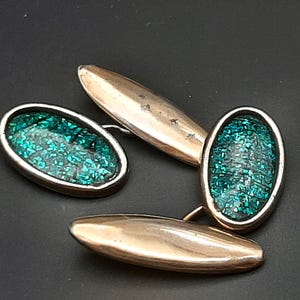 Antique 1930s Art Deco Blue Glitter Gilt Bar Linked Cufflinks