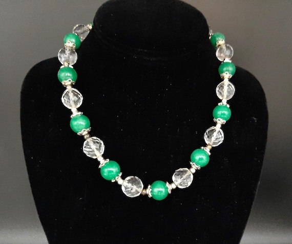 アンティーク 1930年代 アールデコ グリーン サテン ガラス ビーズ