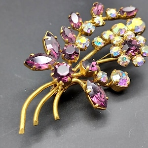 Vintage 1930er Art Deco Amethyst Paste Diamante Blumen Spray Brosche