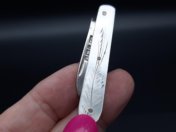 M5 Sterling Silver ヴィンテージ マザーオブパール ナイフ Antique Edwardian Sterling Silver & Mother of Pearl Folding Fruit