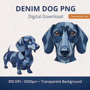Paquete de imágenes PNG de perro salchicha, imágenes prediseñadas de perro salchicha, patchwork de mezclilla de perro salchicha, conjunto de diseño con fondo transparente, descarga digital lista para impresión bajo demanda.