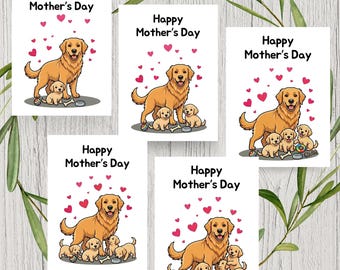 Mother's Day Postcard Bundle with Golden Retriever - 10 JPG Files 4x6 & 5x7. Printable Dog Mom Card, Instant Download