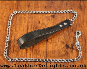chain leash with leather handle