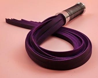 Purple Leather Flogger: Handmade BDSM Impact Play Toy