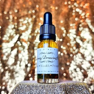 Aceite de conjuro para atraer dinero: riqueza, prosperidad y fortuna. Hoodoo, trabajo con raíces, vudú de Nueva Orleans, magia popular y brujería.