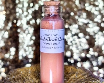 Polvo de ladrillo rojo bendito de los ladrillos del cementerio para protección y seguridad. Hoodoo, conjuros, trabajo de raíces, vudú de Nueva Orleans y magia popular.