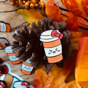 Pumpkin Spice Latte Enamel Pin / Prescription Pill Bottle with bow
