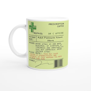 Personalised Prescription Coffee Mug – Funny Custom Name Cup – Novelty Gift for Coffee Lovers – Gag Gift for Friends & Colleagues