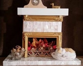 Gold and White Glass Tiled Fireplace OOAK for American Girl and all 18 Inch Dolls