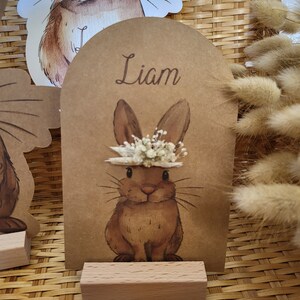 Rabbit card dried flowers personalized Easter gift first name handmade child illustration birth stationery baby room decoration image 8