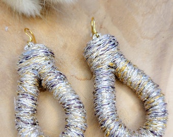 Gold colored cotton rope earrings fantasy handmade macramé trendy gift