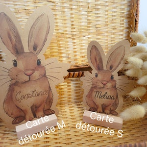 Carte lapin fleurs séchées cadeau Pâques personnalisé prénom fait-main enfant illustration naissance papeterie décoration chambre bébé image 9