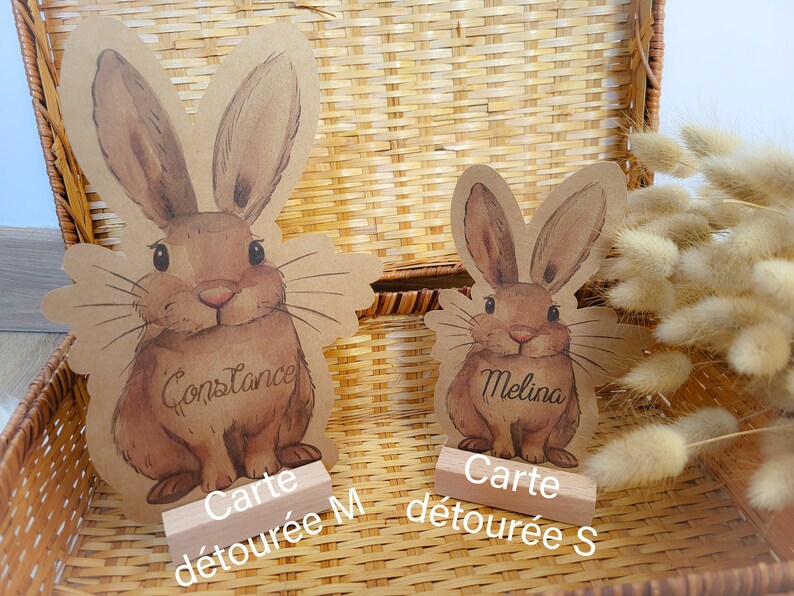 Rabbit card dried flowers personalized Easter gift first name handmade child illustration birth stationery baby room decoration image 9