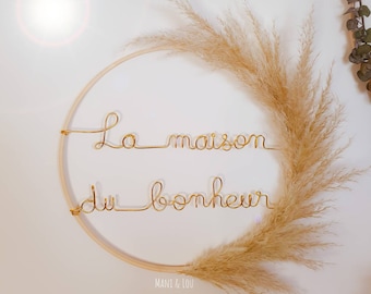 Natural pampas grass wood boho wreath La maison du bonheur golden handmade