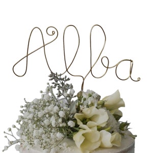 Personalized cake topper with first name in gold, silver, rose gold, black aluminum wire - Wedding, birthday, baptism, baby shower cake decoration