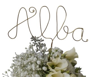 Personalized name cake topper in gold, silver, rose gold, or black aluminum wire - Cake decoration for weddings, birthdays, baptisms, and baby showers