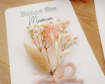 Handmade natural dried flower card Mother's Day, Bouquet of flowers, personalized mom gift birthday godmother witness