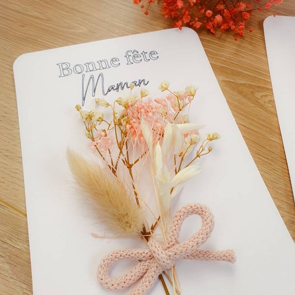Carte fleurs séchées naturelles fait main fête des mères, Bouquet de fleurs, cadeau maman personnalisé anniversaire marraine témoin