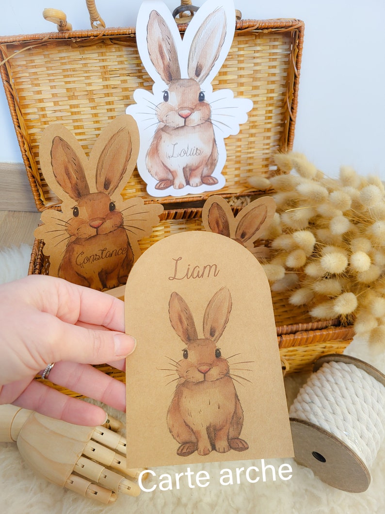 Rabbit card dried flowers personalized Easter gift first name handmade child illustration birth stationery baby room decoration image 10