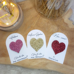 Handmade glitter heart brooch personalized gift witness godmother woman Mother's Day birthday EVJF, Valentine's Day, ATSEM Assmat