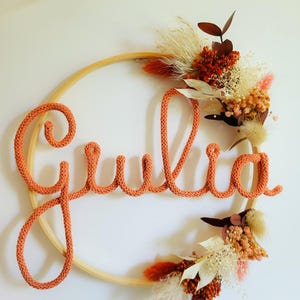 Personalized baby room wall decoration crown dried flowers first name birth gift handmade girl boy child mom baby shower