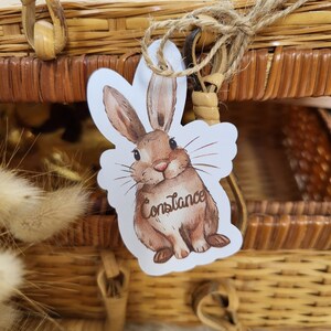Etiquette marque-place personnalisé lapin Pâques papier kraft champêtre décoration enfant baptême, anniversaire, fête, cadeau nom invité