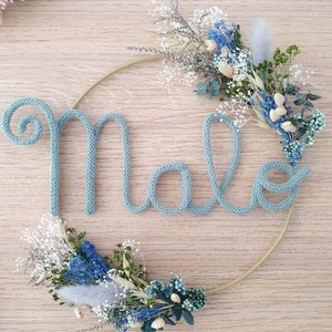 Personalized baby room wall decoration crown dried flowers first name handmade birth gift girl boy child mom baby shower image 6