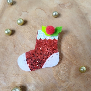 Girly Glitter Christmas Stocking Brooch for Women or Girls