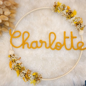 Dried flower crown first name baby room decoration