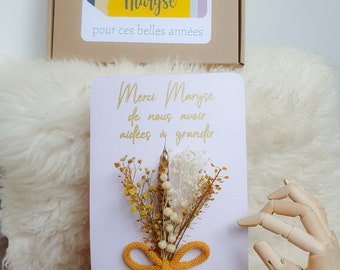 Natural dried flower card thank you centerpiece gift, Bouquet flowers to offer nanny, nursery, ATSEM, end of year thank you gift