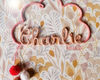 Nuvem de malha personalizada com nome e 3 formas, decoração de parede para quarto infantil, presente de nascimento de bebê feito à mão para a mãe