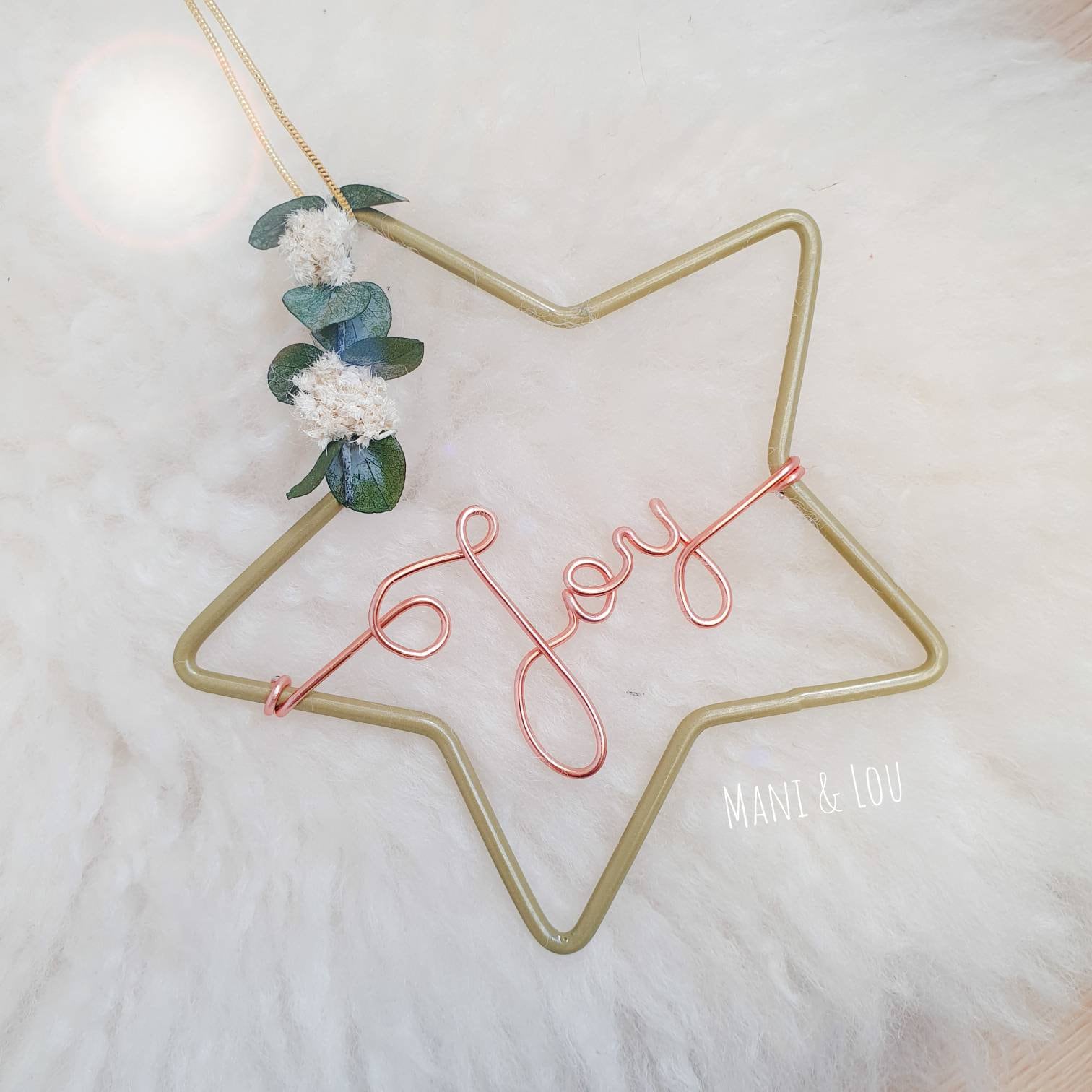 Décoration Sapin de Noël Personnalisée avec Prénom ou Mot et Fleurs Séchées Boule Noel Étoile Person